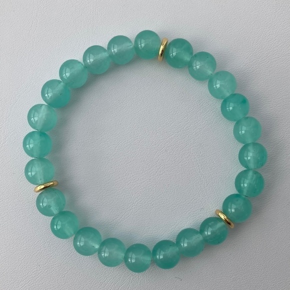 SEAFOAM Green Beaded Bracelet with Gold Accents - Picture 1 of 10
